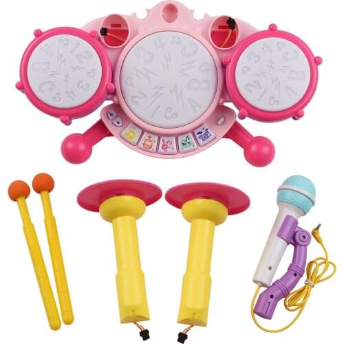 Muslady Kids Drum Set Toy Early Educational Electronic Drum with Light Rhythm Effect Percussion Instrument for Children Toddler
