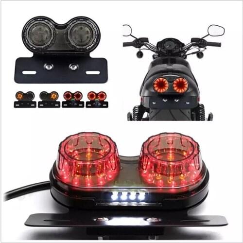Smoke LED Tail Light Universal Motorcycle Red Lens Custom Motor Tailight License Plate Holder Turn Signals Brake Stop Lights