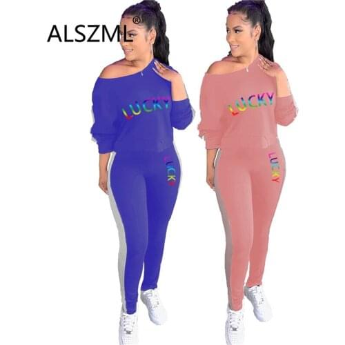 European Fashion Letter Print Women Set Full Sleeve 2 Pieces Sporty Suit Casual Slim Sweatsuit Outfits