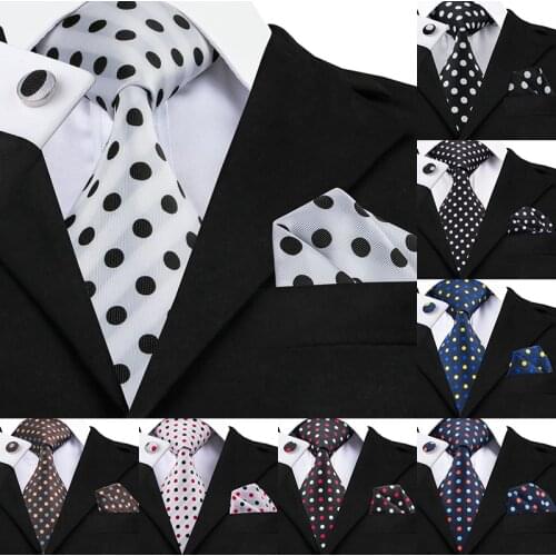 Hi-Tie Designer Polka Dot Ties 100% Silk Neckties for Men 8.5cm wide Business Wedding Ties Handkerchiefs Cufflinks Set