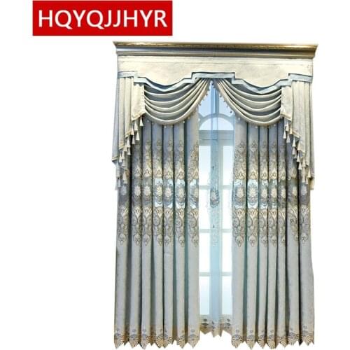 Classic luxury European-style embroidered window curtains for living room grey high quality curtains for bedroom hotel kitchen