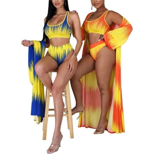3Pcs Womens Bikini Set Sports Style Strap Bra with Briefs and Coat Color Blocking Swimwear Set for Beach/Swimming Costume