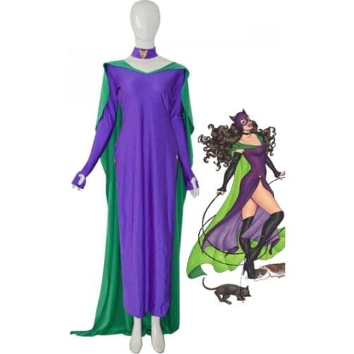Purple and Green Superhero Cosplay Costume Spandex Zentai Suit Bodysuit Jumpsuit halloween costumes for woman with Cape Hot Sale