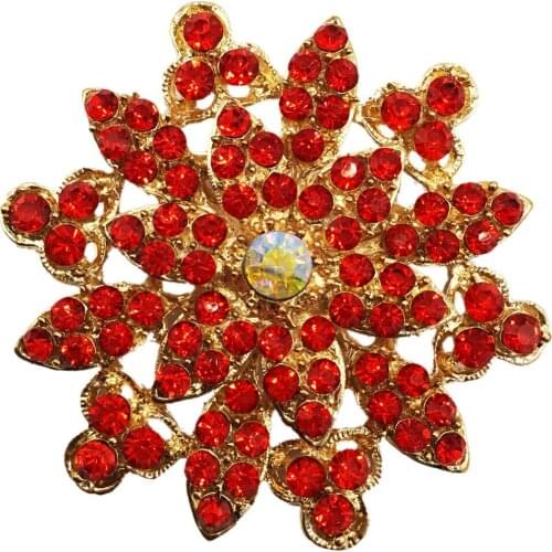 Red Crystal Flower Brooches for Women Brooch Pin Fashion Dress Coat Accessories Cute Jewelry BRO31