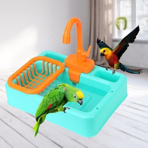 Kitchen Playset Parrot Paddling Pool Automatic Parrot Bathtub Swimming Pool Faucet Parrot Bath Shower Bird Feeder