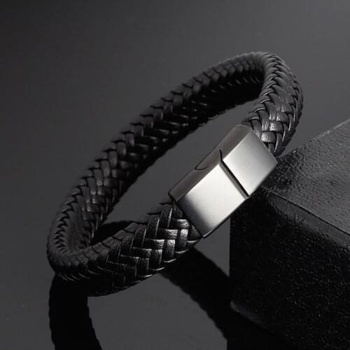 LAMEMDEE Trendy Men Jewelry Braided Leather Rope Bracelet Magnetic Buckle Bracelets Punk Men Wrist Band Fashion Gift