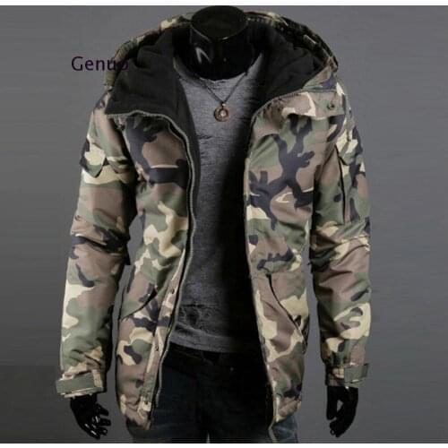 Fashion Winter Warm Men Jacket Coat Thicken Camouflage Print Pockets Jacket Zipper Long Sleeve Coat for Mens Clothing