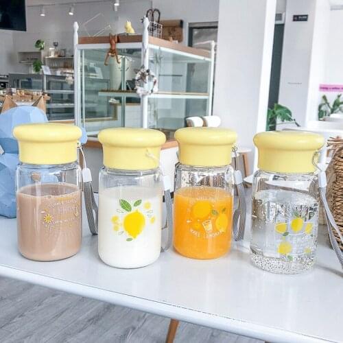 Cartoon Cute Glass Water Bottle Portable Outdoor Sports Travel Leak Proof Transparent Kids Fruit Juice Milk Drink Water Bottles