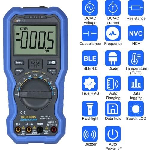OWON OW18E Digita Smart BLE 4.0 Multimeter True RMS Digital LCD Multimeter with Wireless Connection Data Log Auto-ranging AC/DC