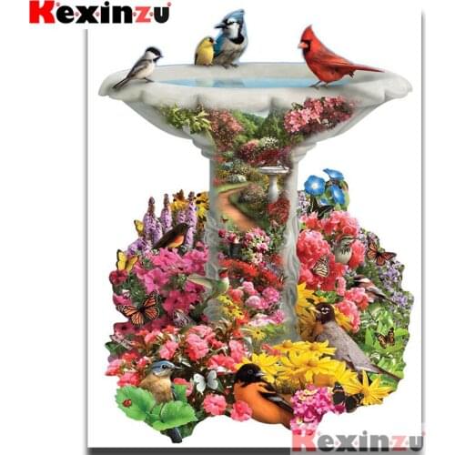 Kexinzu Full 5D DIY Square/Round Diamond Painting"Pool bird flower"3D Embroidery handcraft work Cross Stitch Home Decor X@0