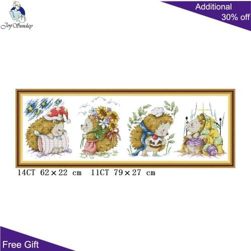 Joy Sunday Happy Little Hedgehog Cross Stitch DA330 14CT 11CT Counted and Stamped Home Decor Little Hedgehog Cross Stitch kits
