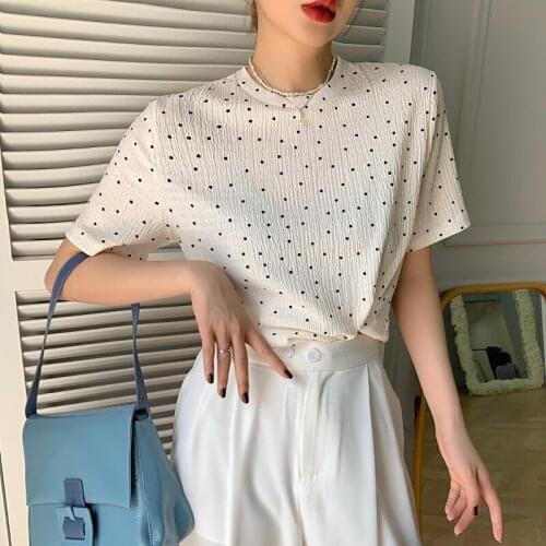 Summer Newest Hot Fashion Dot Women Casual Short Sleeve Dot Print T-Shirt Tops Loose Tee Shirts