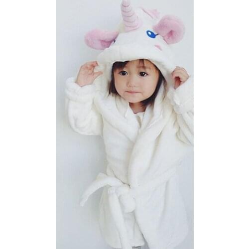 New Unicorn Clothes For Children Sleepwear Cute Cartoon Flannel Bathrobes Boys Girls Robes With Waistband Kids Costume Roupas