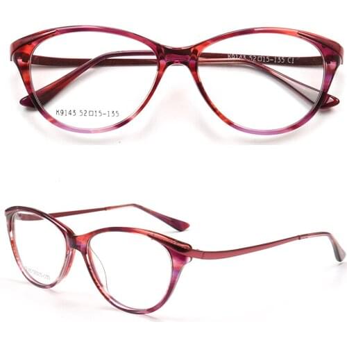 Women Cat eye Eyeglass Frame for Women Round Optical Glasses Frame Acetate Metal Light Spectacles Fashion Eyewear Red Purple