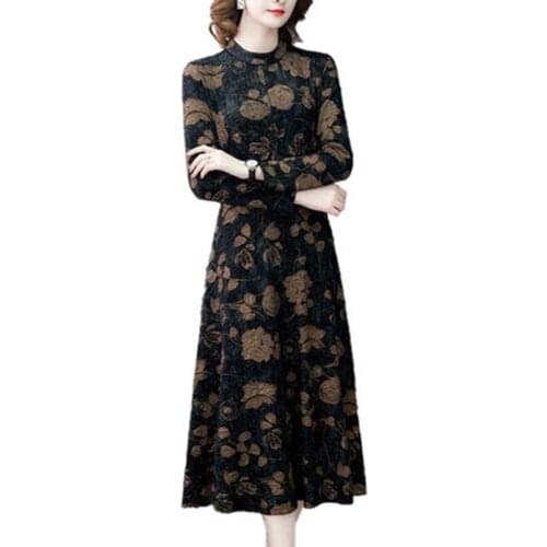 Autumn Clothes Women Long Maxi Dress Fashion Sleeves Elegant Blue Floral Vintage Ladis Party Fall Plus Size FC679