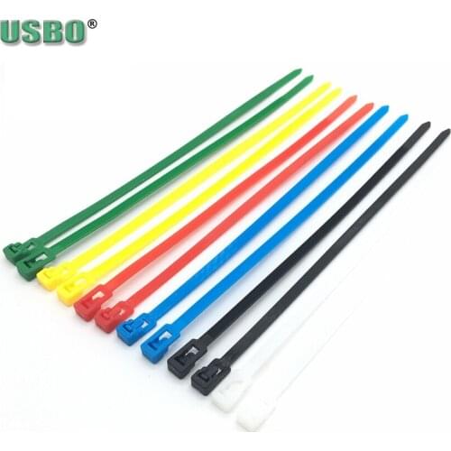 Releasable cable tie wire rope belt black white red yellow blue green repeated 7.6*200mm plastic nylon unlock cable tie