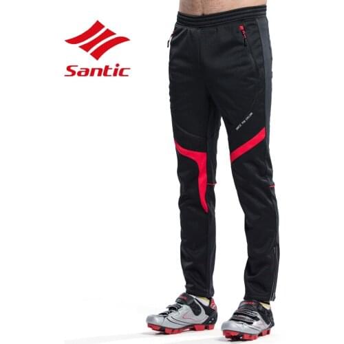Santic Men Sports Cycling Pants Long Full Length Winter Windproof Keep Warm Fleece Bike Trousers Pro Mountain Bicycle Pants
