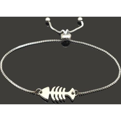 Stainless Steel Fish Bone Charm Slide Chain Bracelet For Women Wholesale Stainless Steel Jewelry Bracelet