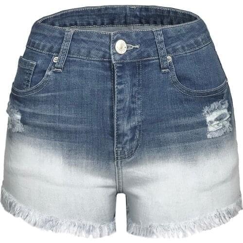 HUAN BEAUTY New Sexy Jeans Shorts for Women High Waist Hole Tassel Stretch Hip-rise Sexy Casual Zipper Denim Shorts HBP93