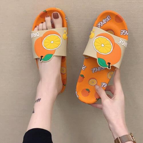 Women Summer Slippers Slide Sandals Beach Slides Cartoon Fruits Avocado Orange strawberry Flip Flops Non-slip Soft Sole Women