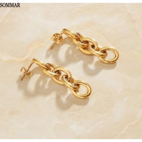 SOMMAR Hot New 18KGP Gold Filled Goddess stud earrings Retro Long Chain women earrings floating charms