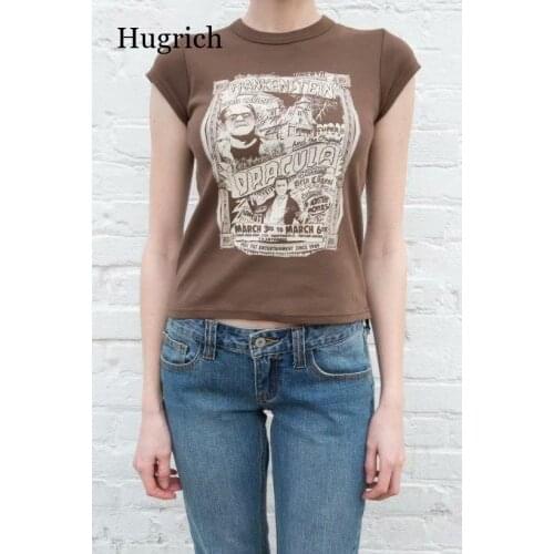 Slim Girls Vintage Cotton Tshirts 2021 Summer Fashion Ladies Cute Cartoon Print Short Tees Streetwear Women Sweet Soft Tops Chic