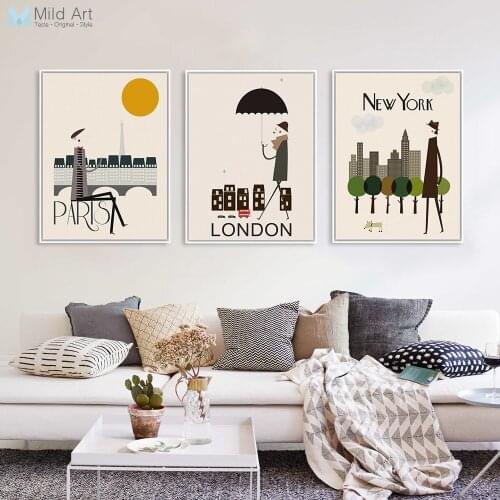 Triptych Modern London New York Paris City Travel A4 Art Print Poster Hipster Wall Pictures Canvas Painting Customd Home Decor