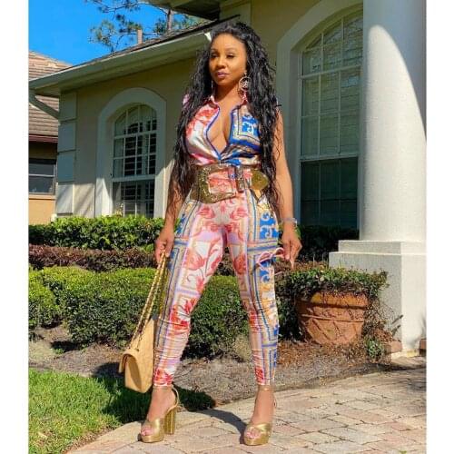 VAZN 2021 Special Fashion Elegant Sexy O-neck Two Piece Set Print Button 2 Piece Set Women Long Sleeve Top And Pant Autumn