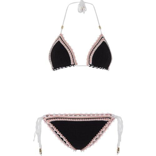 High quality Womens Handmade Crochet Triangle Bikini Bottom Sexy Halter Swimsuit Pants