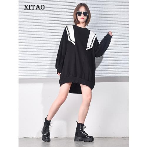XITAO Patchwork Dress Fashion New Contrast Color Women Small Fresh 2021 Autumn Pullover Full Sleeve Casual Style Dress XJ5139