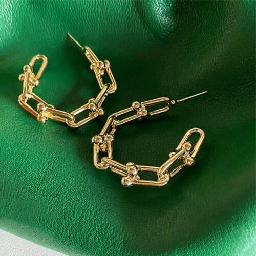 Metal Basket Hoop Earrings For Women Metal Chain Enamel Statement Huggie Earrings Nickel Freewholesale Bijoux