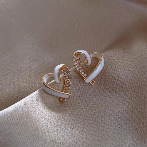 Design sense irregular zircon white Peach Heart Earrings For Woman 2021 New Fashion Korean jewelry wedding party unusual Earring