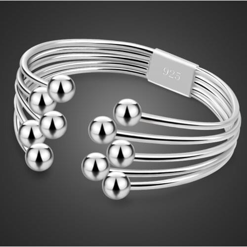 Simple Fashion 100% 925 sterling silver Bead Bracelets for Women Vintage Bracelet Female Jewelry Charms Wristband Gift