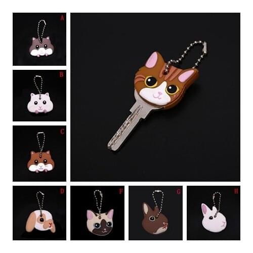 1Pc Silicone Key Ring Cap Head Cover Keychain Case Shell Dog Butterfly Cat Cute Animals Shape Lovely Jewelry Gift