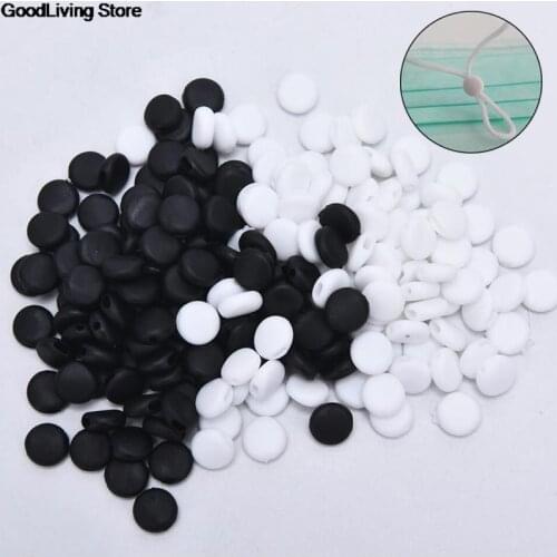 100pcs Plastic 10mm Flat Adjustment Buckle Beads Silica Gel Bottons for Mask Elastic Cord Stopper Rope Lock DIY Strap Cord End