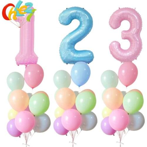 11PCS 40inch baby Pink Blue Foil Number Balloons 10inch macaron latex Helium balloon Birthday Decoration Party Supplies Shower