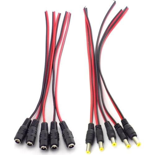 5.5mm 5pcs AC DC Female Male power supply cord Cable 12V 24V wire Connecters Jack Adapter for CCTV Camera led strip lights Plug