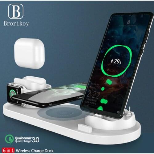 6in1 10W Wireless Quick Charger Dock for iPhone Xs Max 11 Pro Apple Watch Airpods Pro Multifunctional Wireless Charging Station