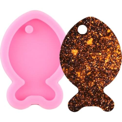 Shiny Fish Keychains Mold Pendant Polymer Clay DIY Jewelry Making Glitter Epoxy Silicone Resin Molds Phone Grip Badge Reel Mould