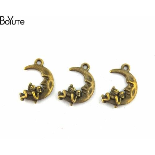 BoYuTe (60 Pieces/Lot) 16*22MM Antique Bronze Silver Plated Metal Moon Angel Pendant Charms for Jewelry Making Diy Handmade