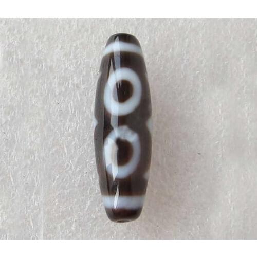 Natural Tibetan created created Dzi Beads, Oval, three-eyed, Grade AAA, 11x37mm, Hole:Approx 2mm, Sold By Lot