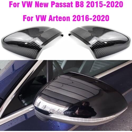 For VW Passat B8 Caps 2016 2017 2018 2019 2020 Black Side Mirror Covers (Glossy Pearl Black) For Carbon Fiber Color