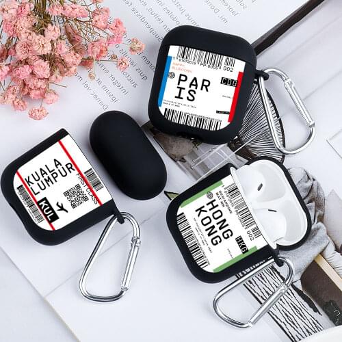 Aviation barcode Silicone Black Cover For Apple airpod 1 2 Case Wireless Earphone Accessories TPU Airplane ticket retro label