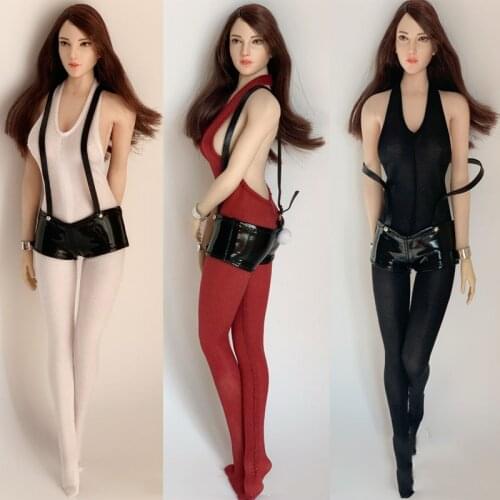CJG-014 In Stock 1/6 Sexy Female Figure Clothes Set Velvet Jumpsuit Faux Leather Strap Shorts Accessories Model for 12'' Body