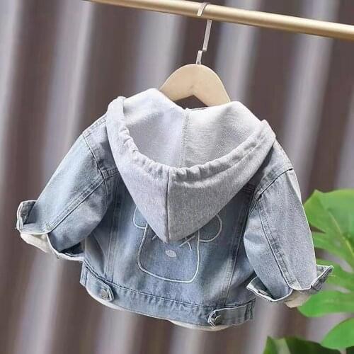 Childrens Hat Detachable Denim Jacket Mens And Womens Childrens Spring And Autumn Korean Jacket Baby Jacket
