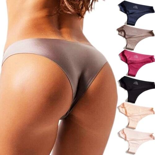 Smooth Seamless Panties G-string Thongs Women Briefs Breathable Nylon Low Rise Lingerie Ice Silk Briefs Lady Underwear Plus Size