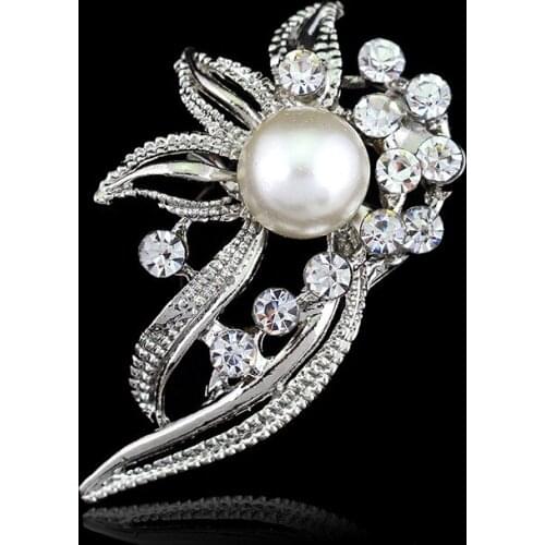 Crystal Rhinestones Diamante Imitation Pearl Brooch Pins for Women Romantic Wedding Bridesmaid Bouquet DIY Accessory AB061