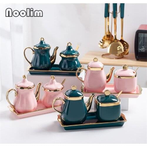 Ceramic Oil Bottle Spice Jar Seasoning Tank Soy Sauce Vinegar Pot Salt and Pepper Shakers Condiment Container Kitchen Tools