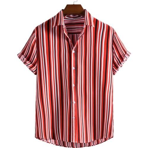 Fashion Men Striped Printed Shirt Plus Size Short Sleeve Shirts Breathable Turn Down Collar Loose Casual Men Shirts Рубашка