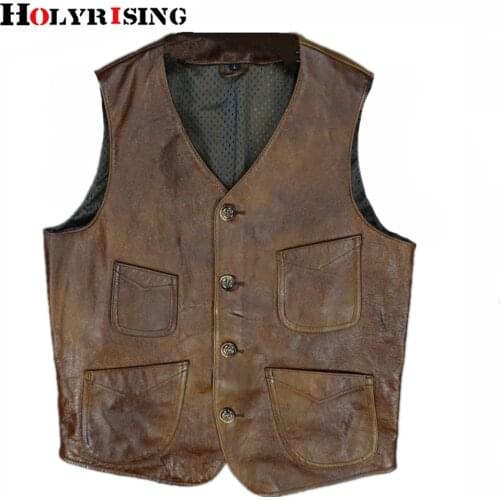 Mens leather vest Mens Real Leather Vest Japanese Style Button Genuine Cow Leather Casual Waistcoat Short Slim Vintage coat